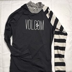 Volcom Mass Mode Long Sleeve Rash Guard Top Black/White Striped Size M
